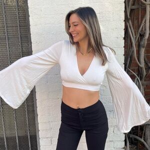 White long sleeve open back crop top sz s / in fair condition